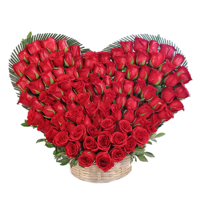 Heart Shaped 100 Red Roses Basket